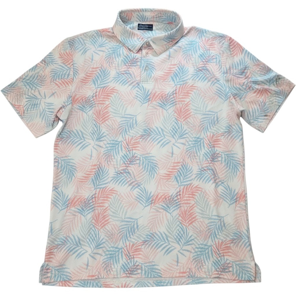 Ben Hogan Performance Mens XL Polo Shirt Tropical Palm Leaf Print Blue Pink NWT